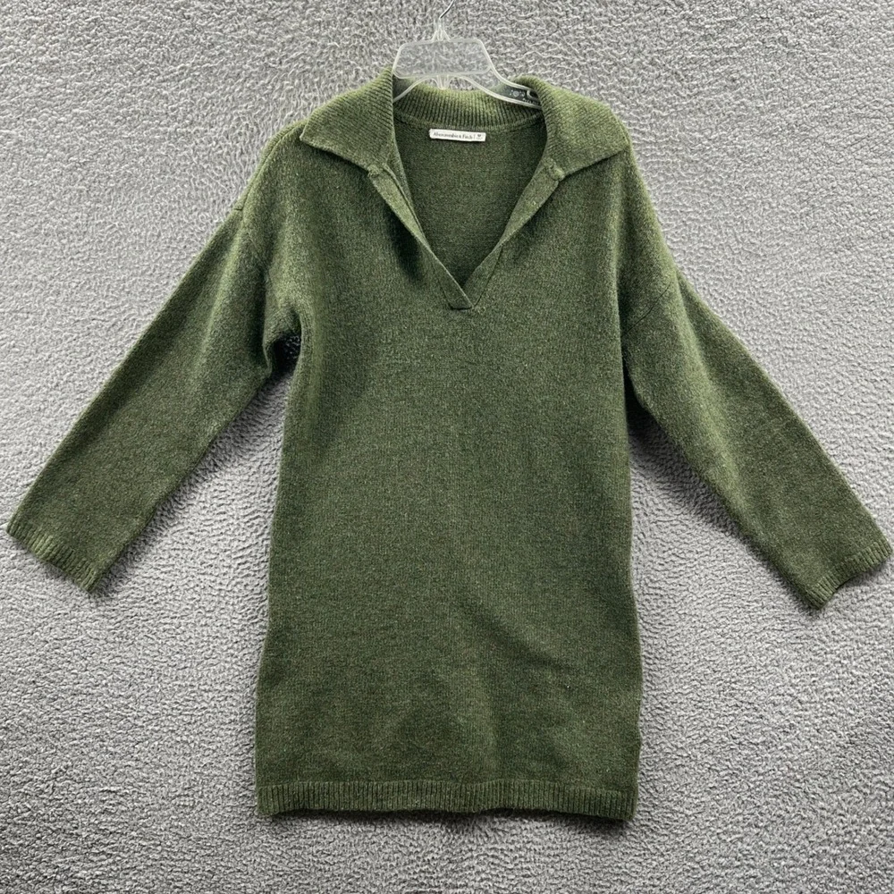 Abercrombie Fitch Womens Knit Tunic Sweater Dress M Olive Preppy Cozy Minimalist